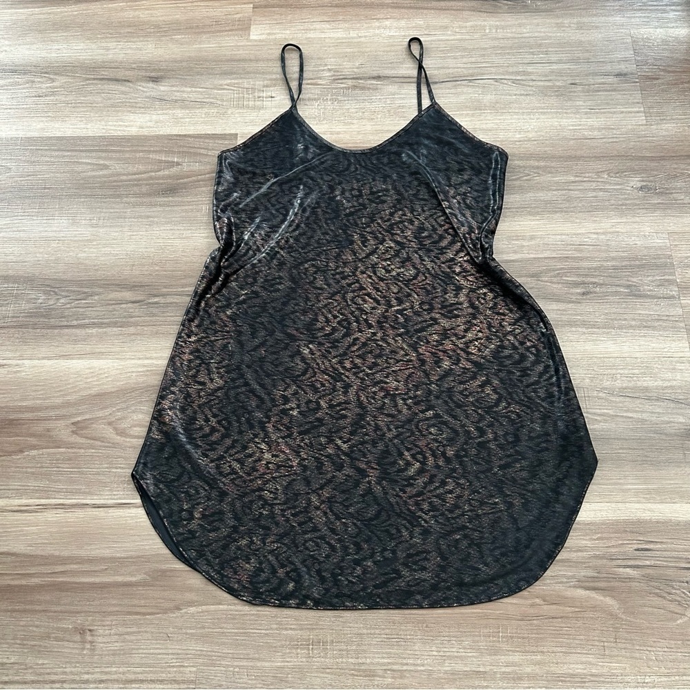 Sophia Morgan Vintage Black Brown Metallic Print Intimate Slip Dress Women Med.